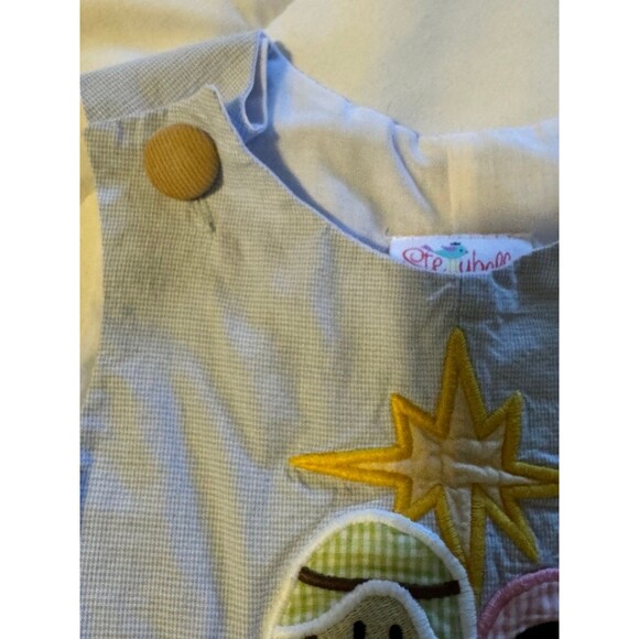 StellyBelly Infant Boy's Gingham Embroidered Nativity Longall 3 mo 100% Cotton - Picture 3 of 5